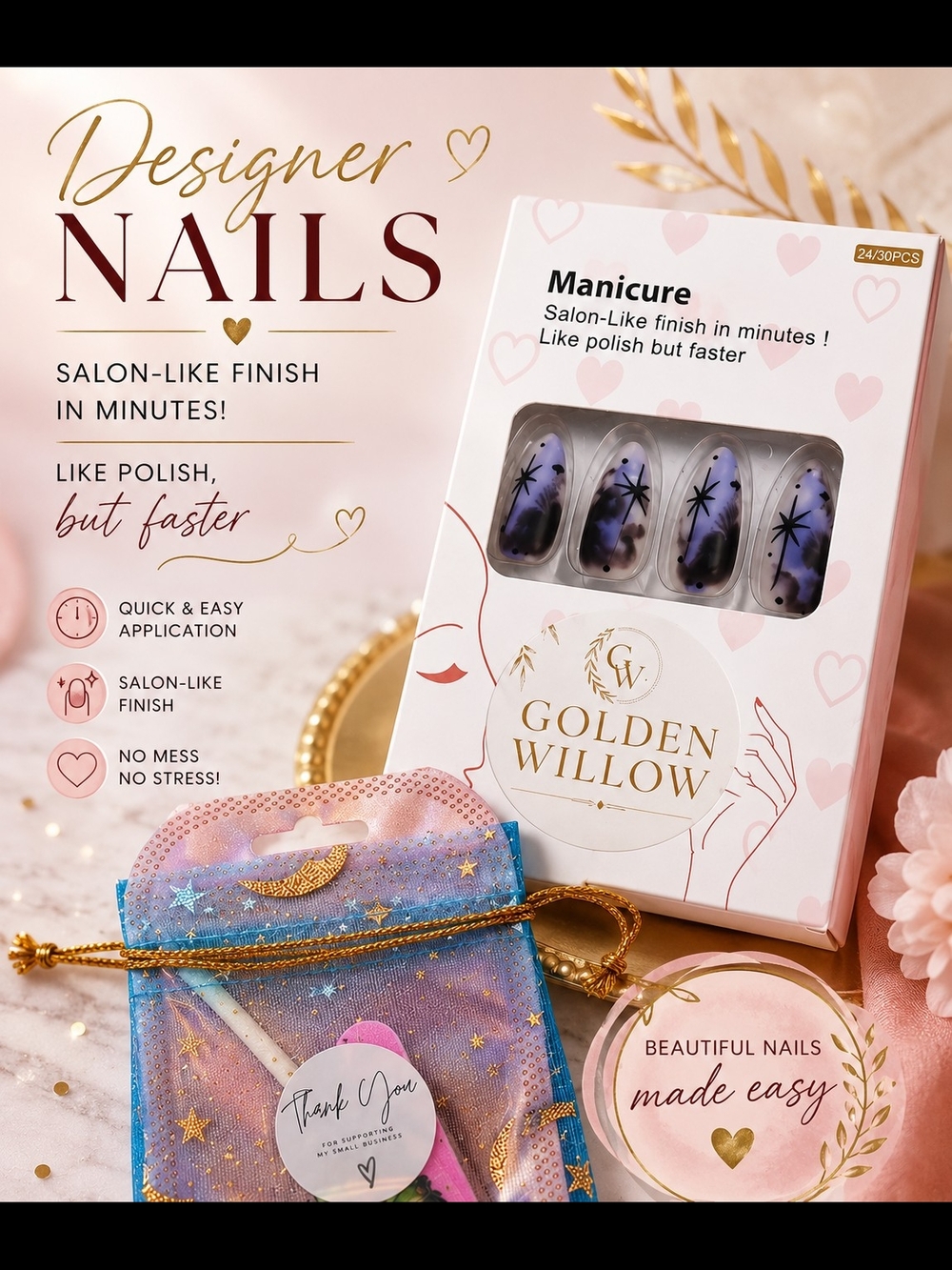 Purple Star Press On Nails